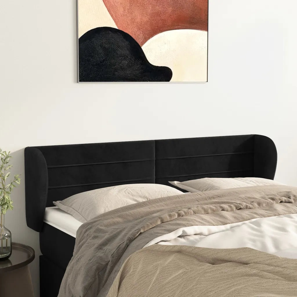 Testiera ad Orecchio-Testata con Orecchie Nera 147x23x78/88 cm in Velluto 324021