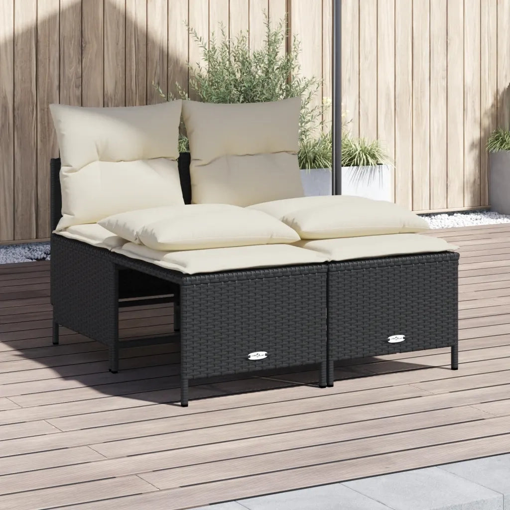 Set Divani da Giardino 4 pz | Set Salotto da Giardino con Cuscini Nero in Polyrattan
