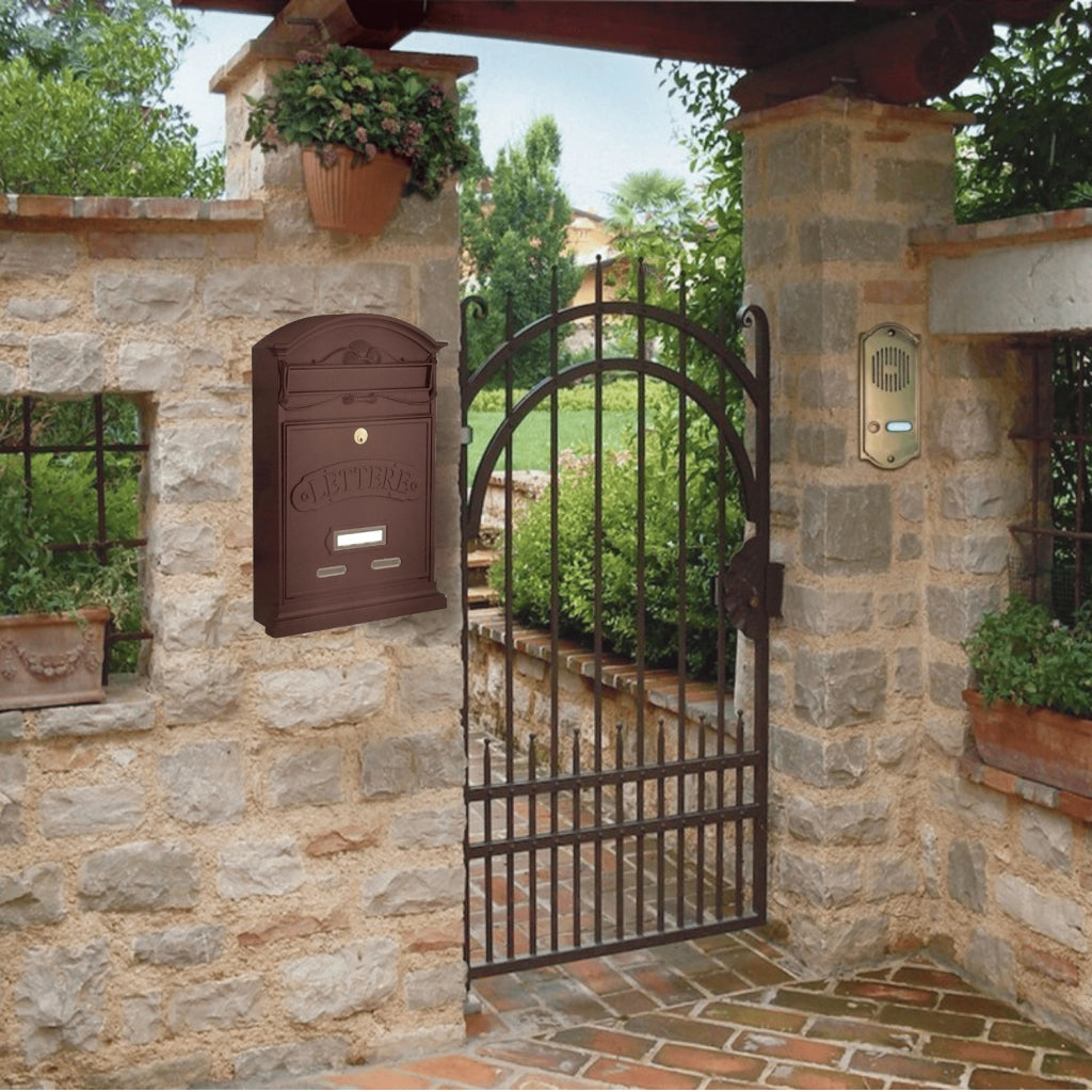 ALUBOX LETTERE Cassetta Postale Da Esterno 42X27X8,5 Cm Cassetta Posta Alluminio Pressofuso Cassetta Lettere Serratura Ottone Apertura A Vasistas Impermeabile Formato Rivista COLORE: RUGGINE
