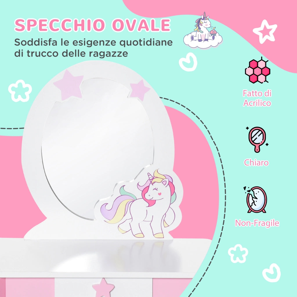Specchiera Giocattolo con Cassetto e Sgabello ¨C zephmum ¨C Bianco