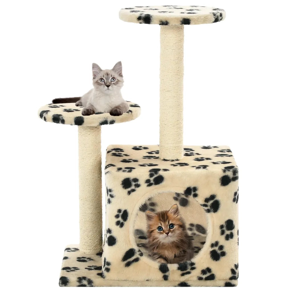 Albero per Gatti e Tiragraffi Sisal 60 cm Zampe Stampate Beige 170520