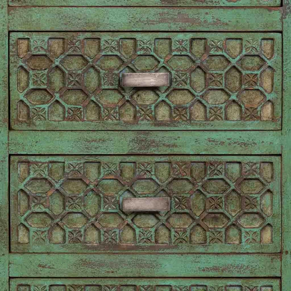 Cassettiera in legno verde fatta a mano 50x40x110h cm