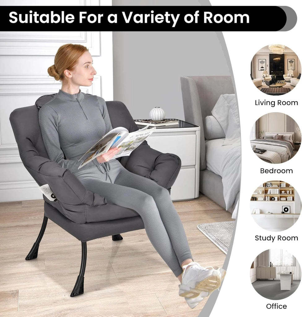 Poltrona da salotto scandinava, divano Relax confortevole, bracciolo, tasca laterale, 4 piedi in acciaio, sedia relax per soggiorno, ufficio, camera da letto, 75 x 81 x 94,5 cm, grigio (grigio