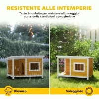 Cuccia per Cani da Esterno in Legno di Abete con Veranda Coperta e Tetto Inclinabile, 85.5x62x60 cm, Multicolore