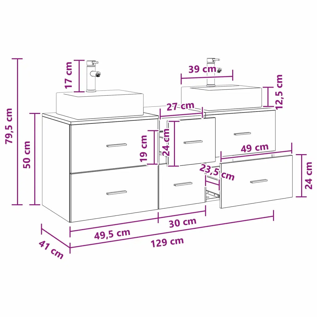 Set di Armadi da Bagno 3 pz Rovere Sonoma 49,5 x 41 x 62,5 cm 3405845