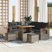 Set Divano Giardino  8 Pezzi con Cuscini Grigio Rattan Polietilene Acacia
