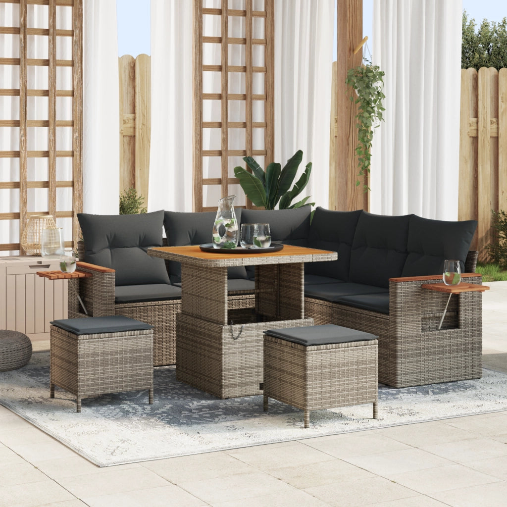 Set Divano Giardino  8 Pezzi con Cuscini Grigio Rattan Polietilene Acacia