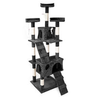 Albero tiragraffi nero 170 cm con piattaforme, cuccette e scale