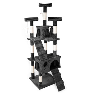 Albero tiragraffi nero 170 cm con piattaforme, cuccette e scale