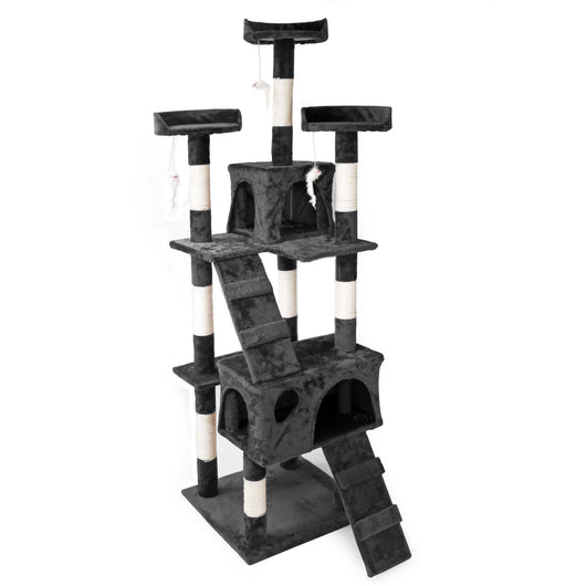 Albero tiragraffi nero 170 cm con piattaforme, cuccette e scale