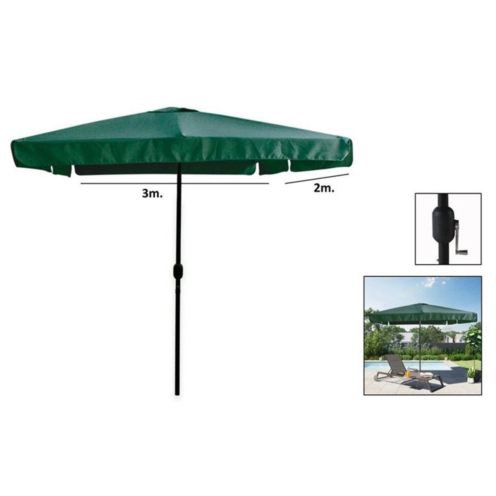 Trade Shop - Ombrellone Da Giardino Esterno Balcone Terrazzo Verde 3x2 Mt Con Manovella 223220 -