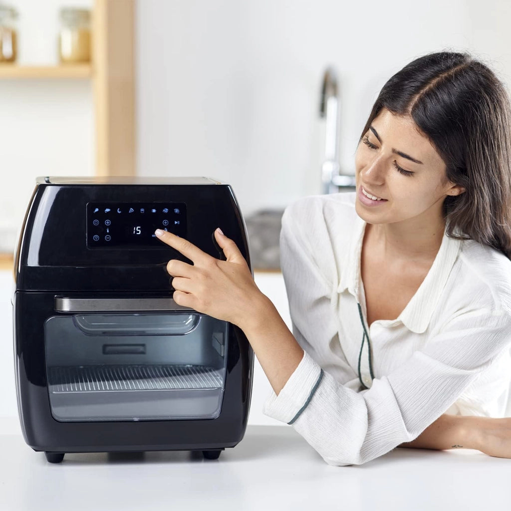 Black+decker bxafo1200e - friggitrice ad aria, fornetto elettrico, 1700w, 12l, temperatura regolabile 40º-200ºc, 8 programmi preimpostati, porta trasparente, lavabile in lavastoviglie, più accessori