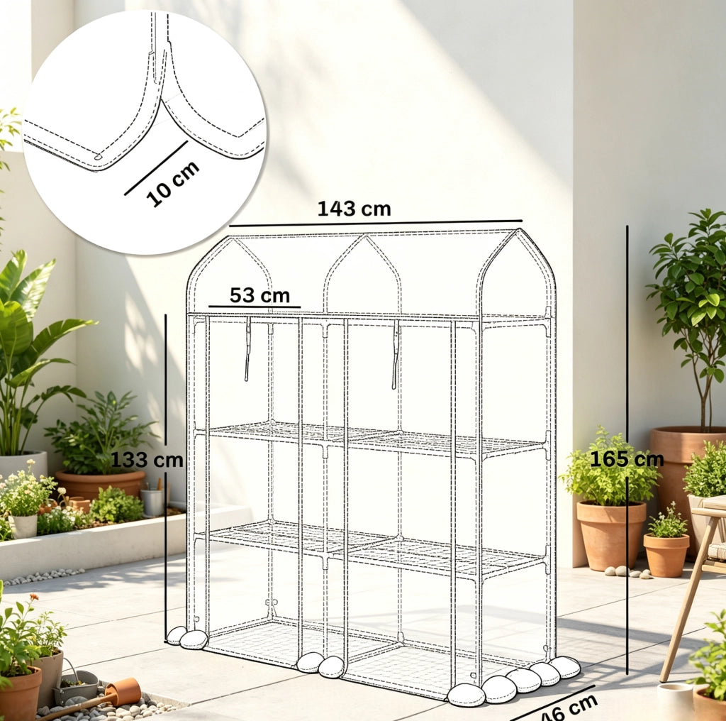 Serra da giardino trasparente 143x46x165 cm con 2 porte