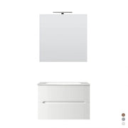 Mobile Bagno Sospeso Completo di Lavabo in Ceramica Specchio Lampada Led Bianco Opaco Cannettato - Misura 90 cm
