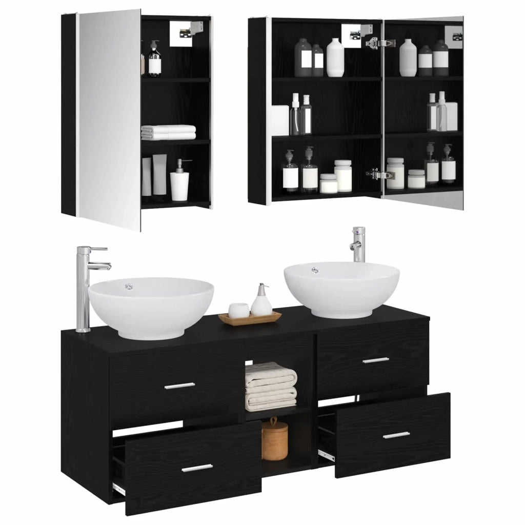 Set di mobili per il bagno 5 pcs Rovere Nero 3406968