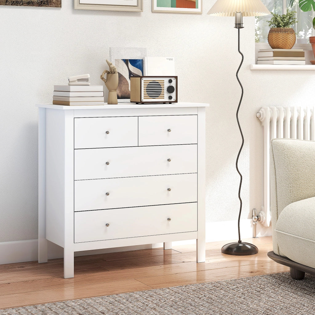 Cassettiera 5 cassetti con gambe rialzate ¨C Xylo ¨C bianco 79x39,5x80,5 cm