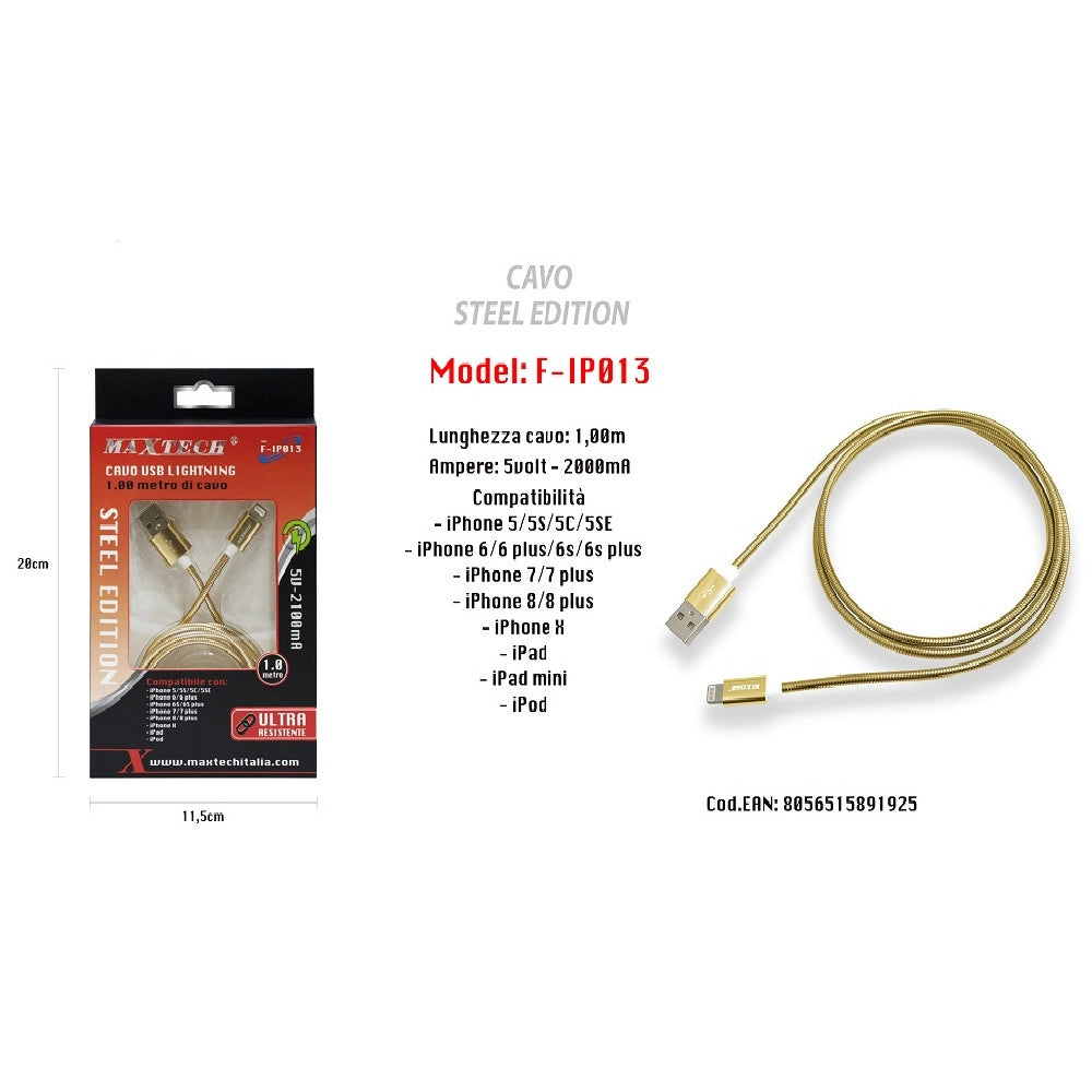 Trade Shop - Cavo Di Ricarica Per Iphone Ipad 5volt-2000ma 1mt Alta Velocità Usb Maxtech F-ip013 -