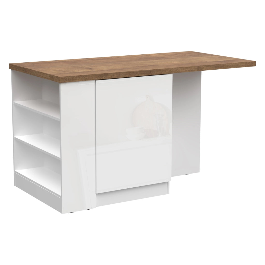 Mobile Dispensa Migabato, Isola da Cucina un Ripiano Made in Italy, 160x80x90h cm Bianco Lucido
