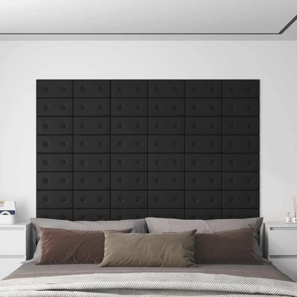 Testiera da Parete 12 pcs Nero 30 x 15 cm Pelle Sintetica 42046507