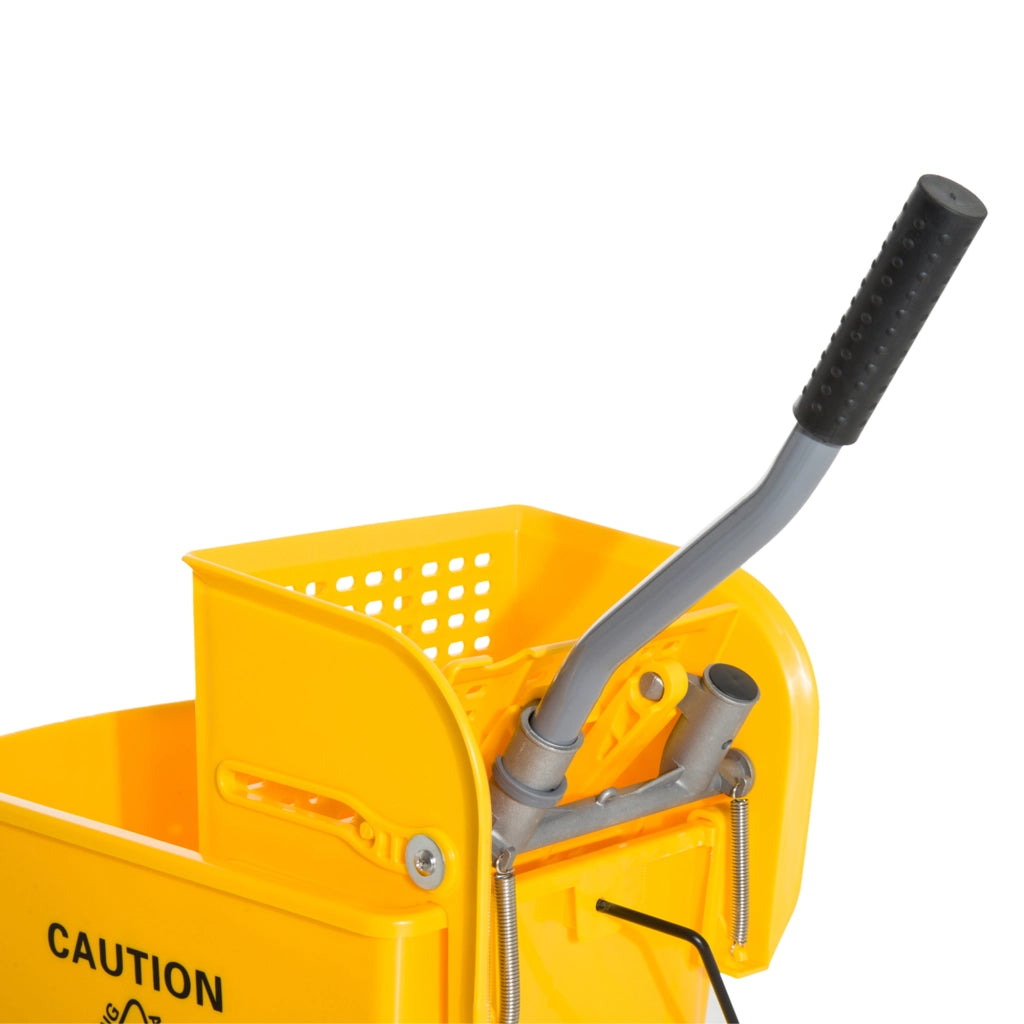 Carrello portavaschetta per pulizia 20 L con presse, 2 vani, 4 ruote, giallo