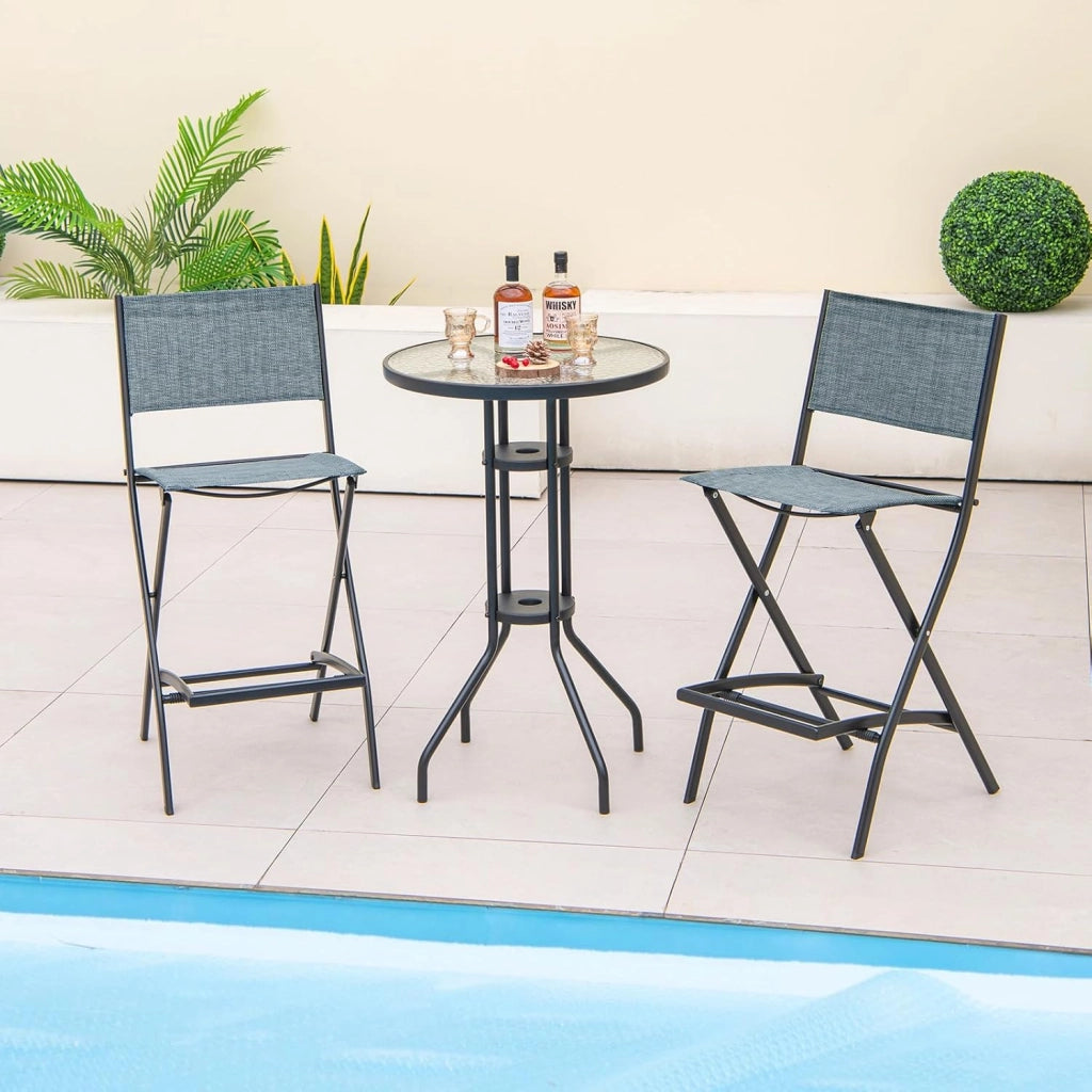 2 sedie da giardino pieghevoli, sedie da bar con schienale e poggiapiedi, versatili sedie da terrazza con tessuto traspirante e robusto telaio in metallo (blu)