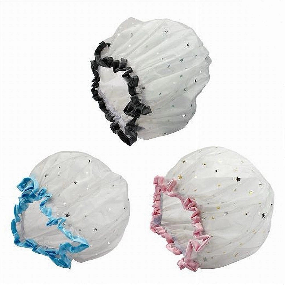 Trade Shop - Set 2 Pz Cuffia Per Doccia Bagno Elastico Bordino Stelle Protegge Capelli 59708 -