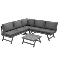 Set da Giardino ad Angolo e Convertibile, 4 Pezzi con 2 Divani, 1 Poltrona d'Angolo e 1 Tavolino, Grigio