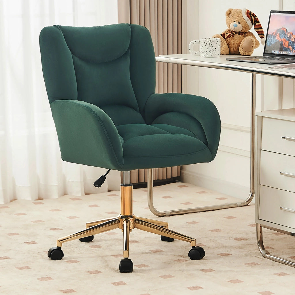 sedia da ufficio girevole regolabile in altezza con ruote e schienale ergonomico in velluto verde 64 Ã— 62 Ã— 92.5 cm