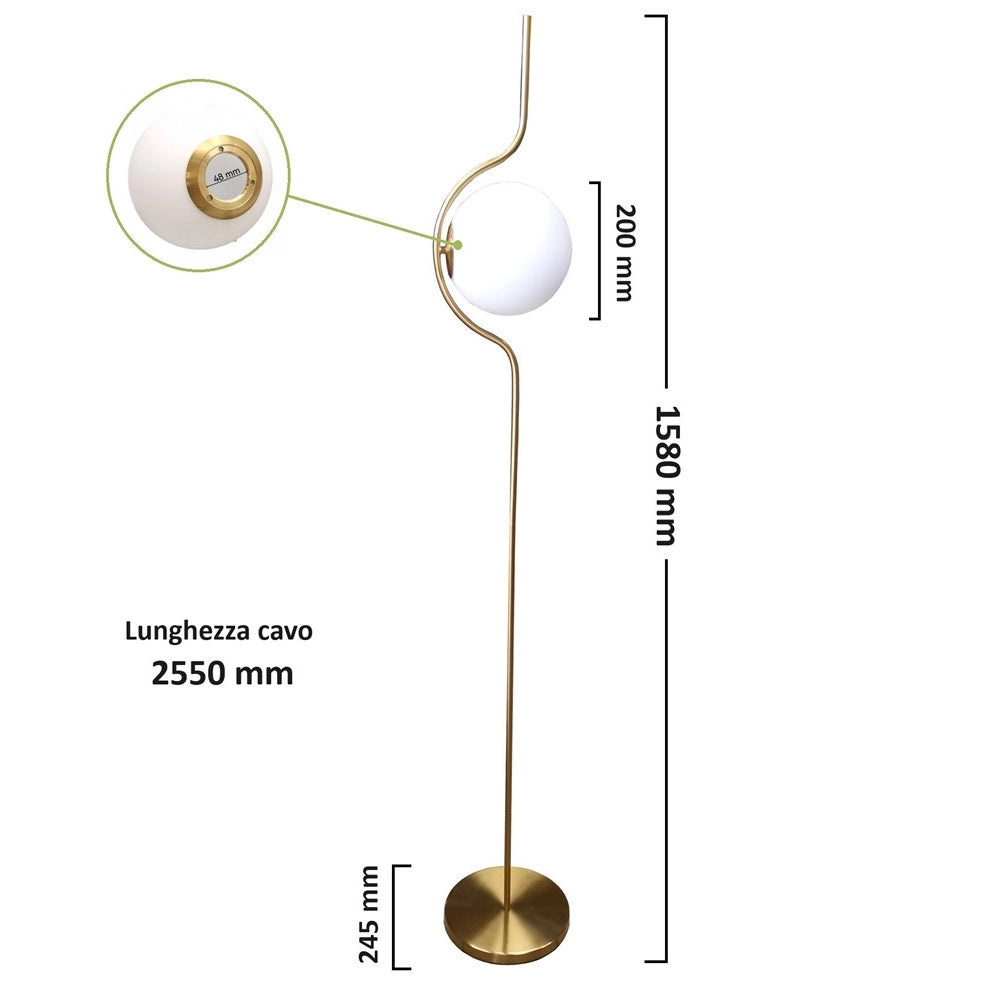 Trade Shop - Lampada Da Terra Oro Con Sfera In Vetro Bianco Piantana E27 Design Moderno 33894 -