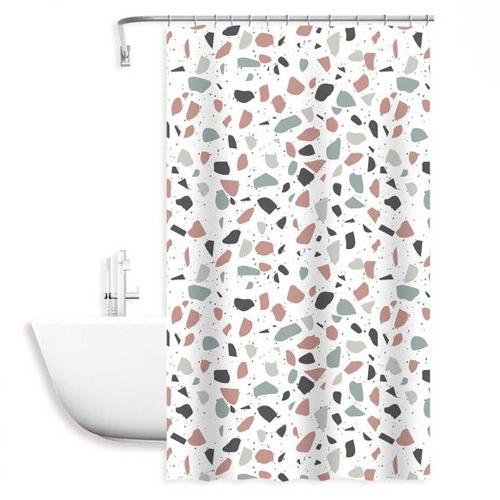 Trade Shop - Tenda Doccia Antimuffa Impermeabile 180x200cm Anelli Bagno Bianco Graniglia 69833 -