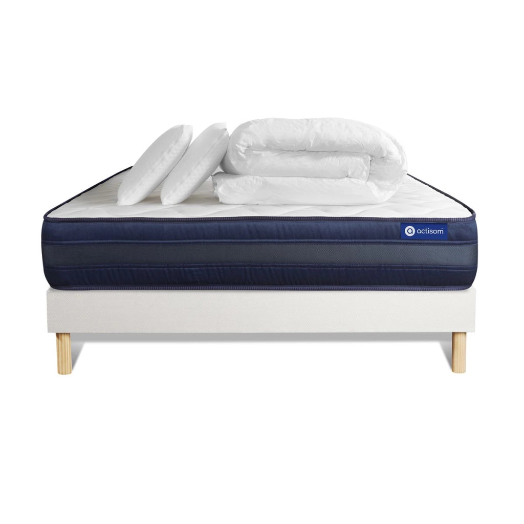 Pacchetto letto completo - Materasso 160x200cm + Box spring con doghe (kit) + 2 cuscini + Piumino - Actilatex Tech