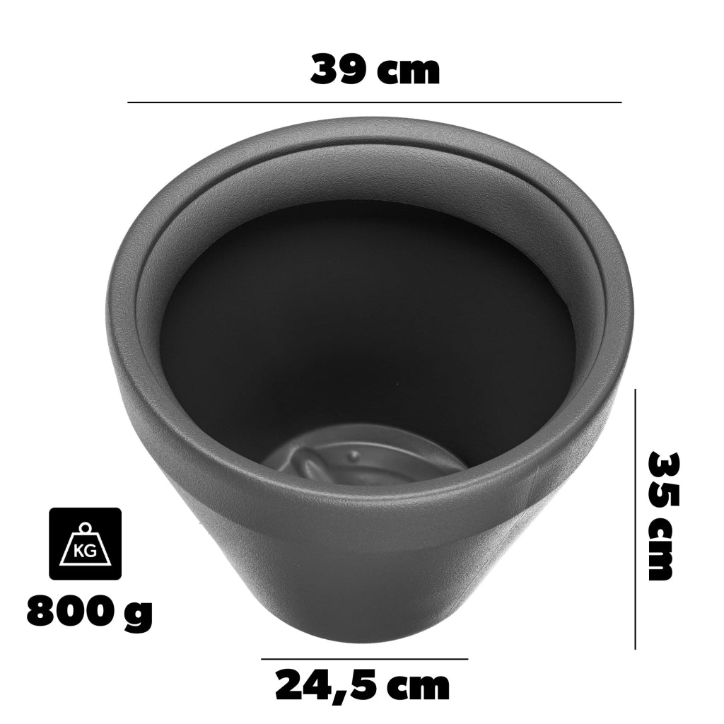 Vaso da fiori KADAX, grande, rotondo, per giardino e terrazzo, color antracite, 39 cm