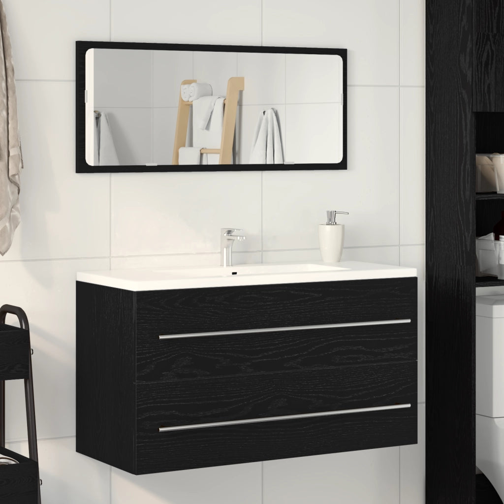 Mobile da Bagno con Specchio Rovere Nero 90x45x1,5 cm Legno Ingegnerizzato