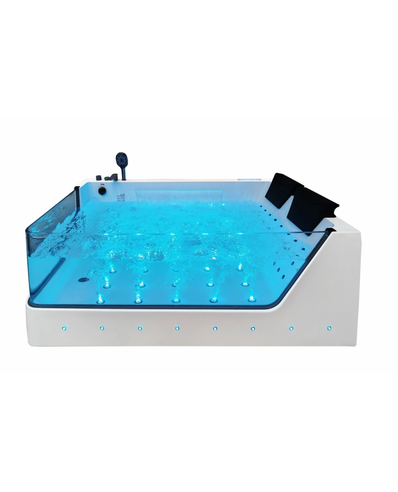 Vasca da bagno idromassaggio in vetro due posti full optional riscaldata 180x110cm Sicorage Traxy Sx