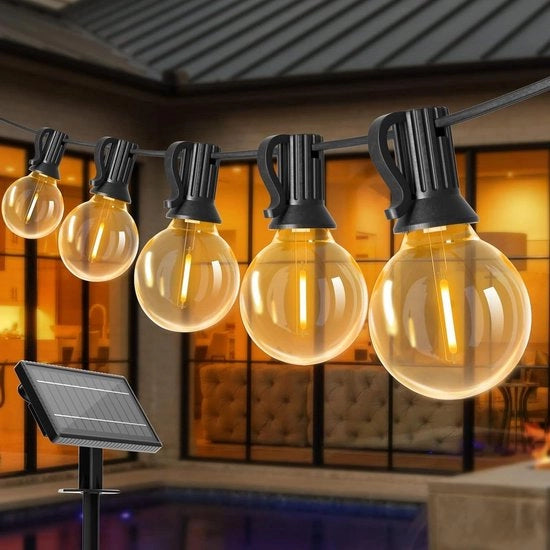 Fili di illuminazione alimentati da energia solare per esterni - 15M/25+2 LED IP45 impermeabile - 4 modalità per giardino, alberi, terrazza - Bianco caldo - Adatto per Natale, matrimoni, feste
