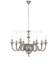 LAMPADARIO GALA 8 LUCI ATTACCO E14 FUME' E CROMO D.82CM