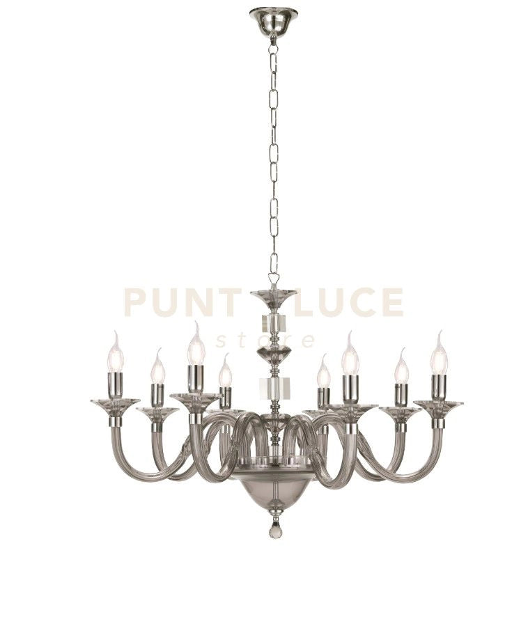 LAMPADARIO GALA 8 LUCI ATTACCO E14 FUME' E CROMO D.82CM