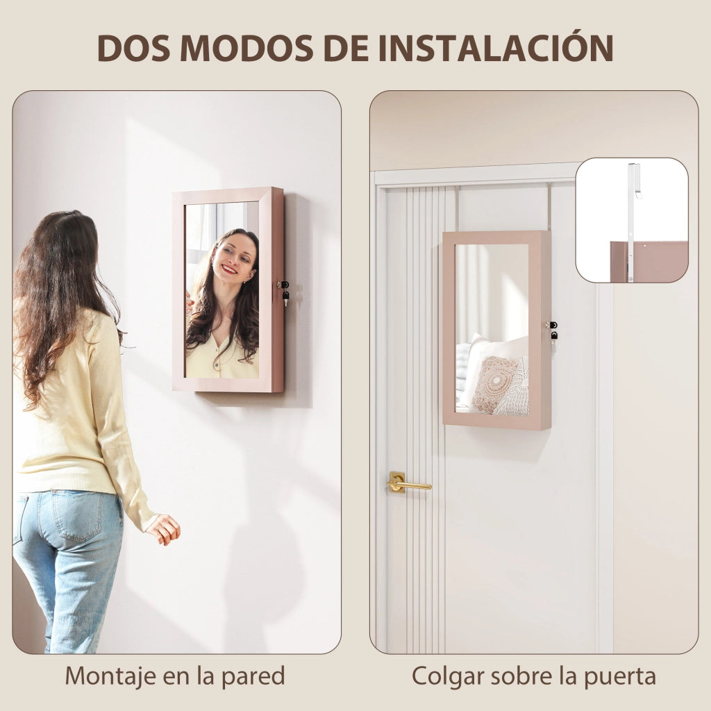 Specchio Cassettiera da Parete con Cassetti e Chiusura ¨C Zephmum ¨C Rosa e Beige