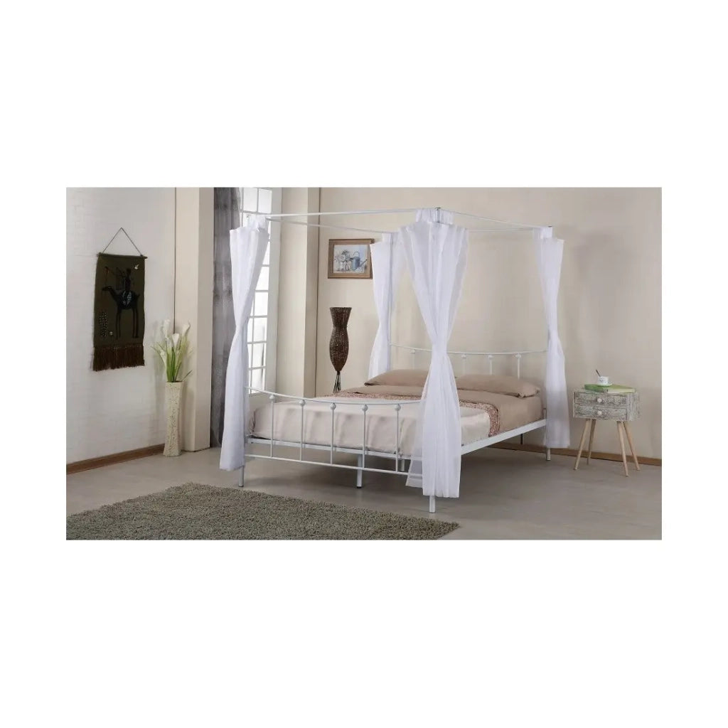 Letto a baldacchino AMORE – 140x200 cm – Metallo bianco con veli inclusi – Eleganza e romanticismo