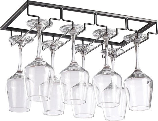 Rack per bicchieri sotto scaffale - display stand per bicchieri da vino per cucina e bar - 4 file nero