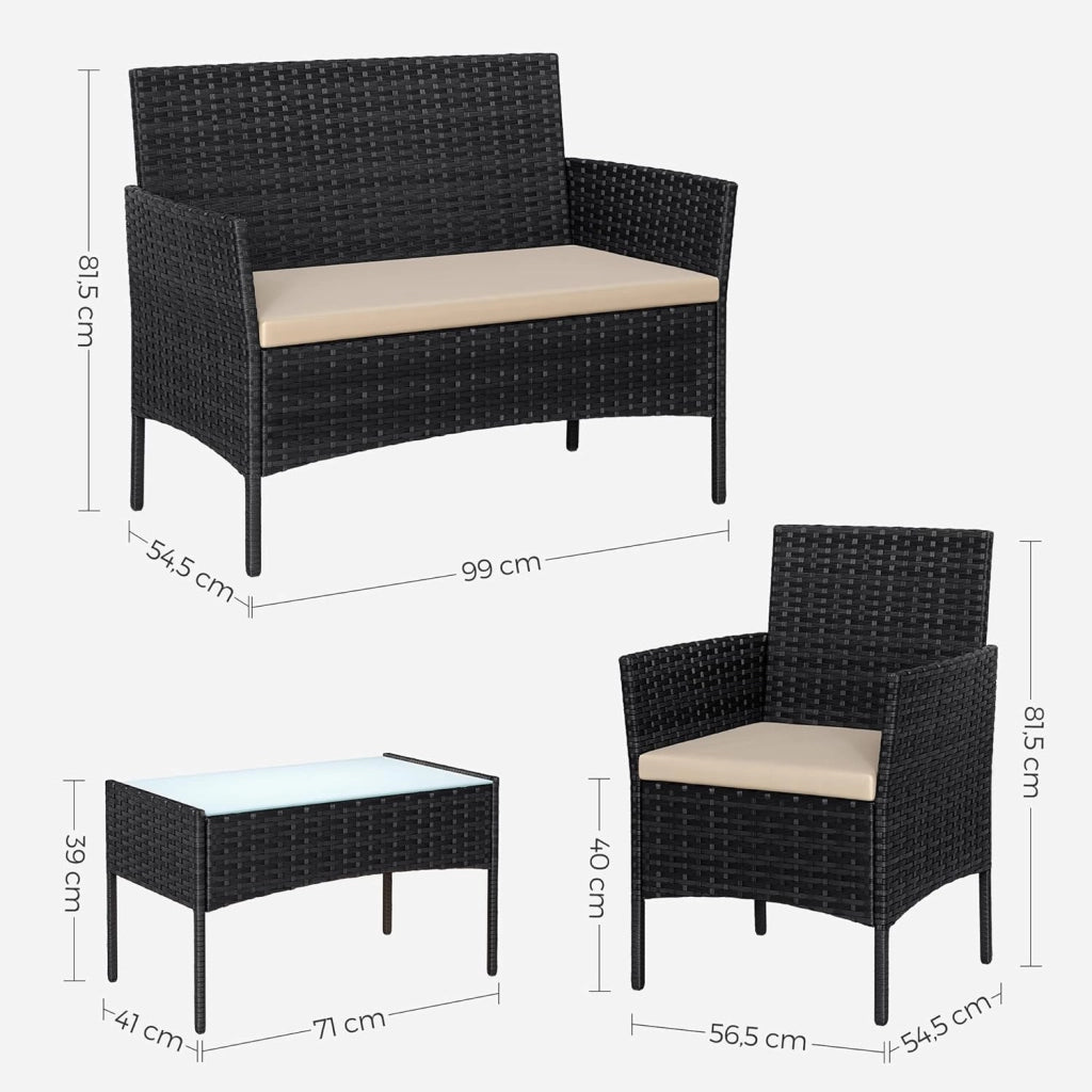 SONGMICS Set di mobili da Balcone mobili da Giardino in polyrattan PE Set Lounge mobili da terrazza Esterno Patio Balcone Giardino Nero Tortora GGF004B05