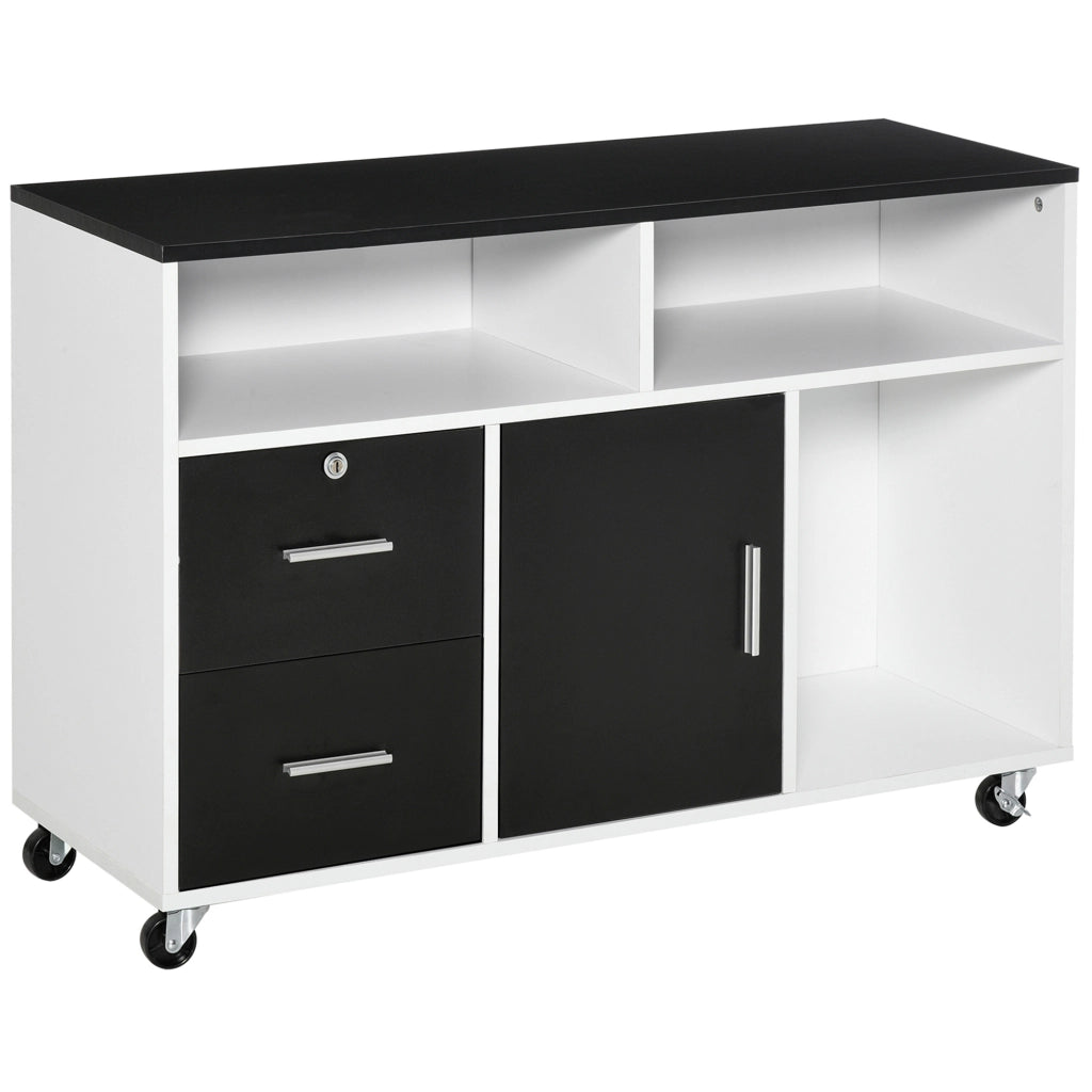 Mobile Porta Stampante con Cassetti, Mobiletto Multiuso per Ufficio e Casa, Nero e Bianco, 100x35x65cm