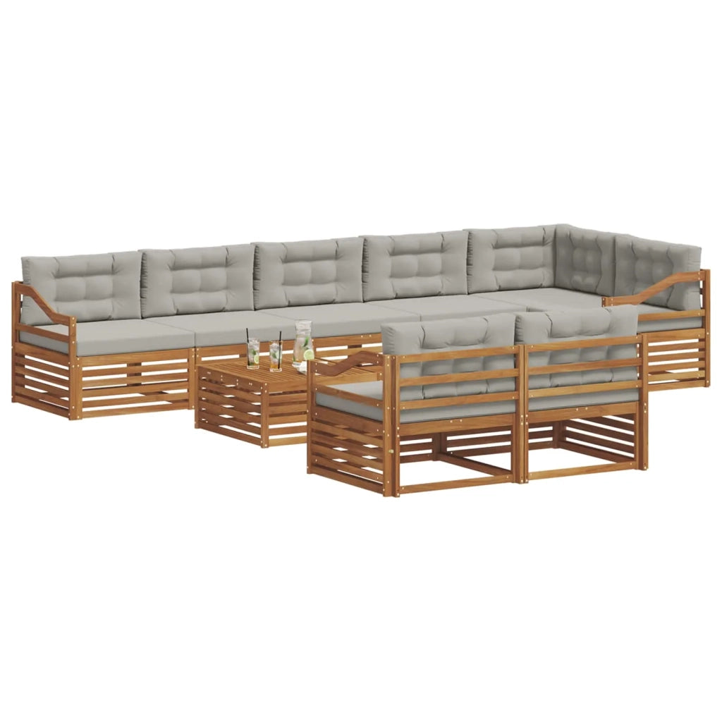 Set di divani da esterno 9 pcs Grigio Naturale e Chiaro