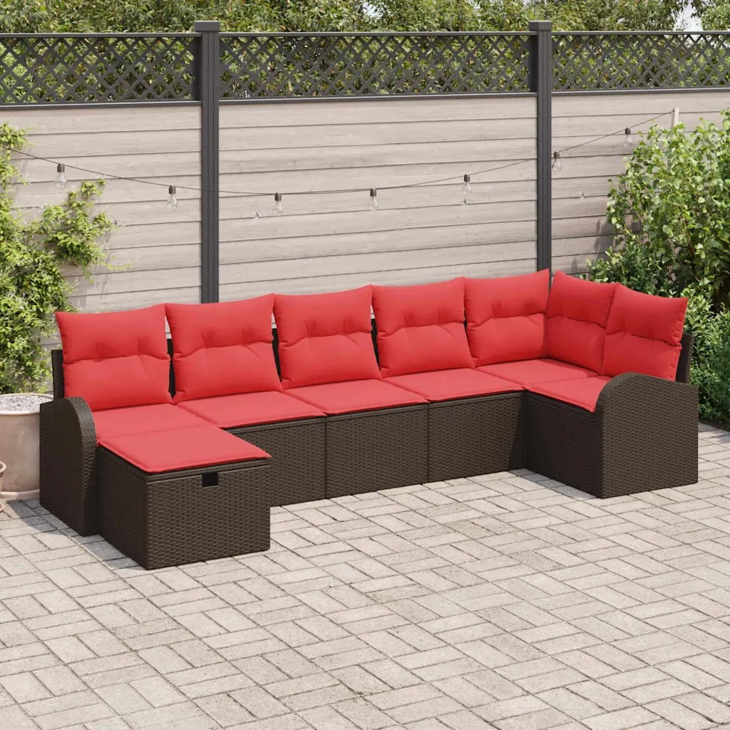 Set di divani con cuscino Marrone e Rosso polyrattan