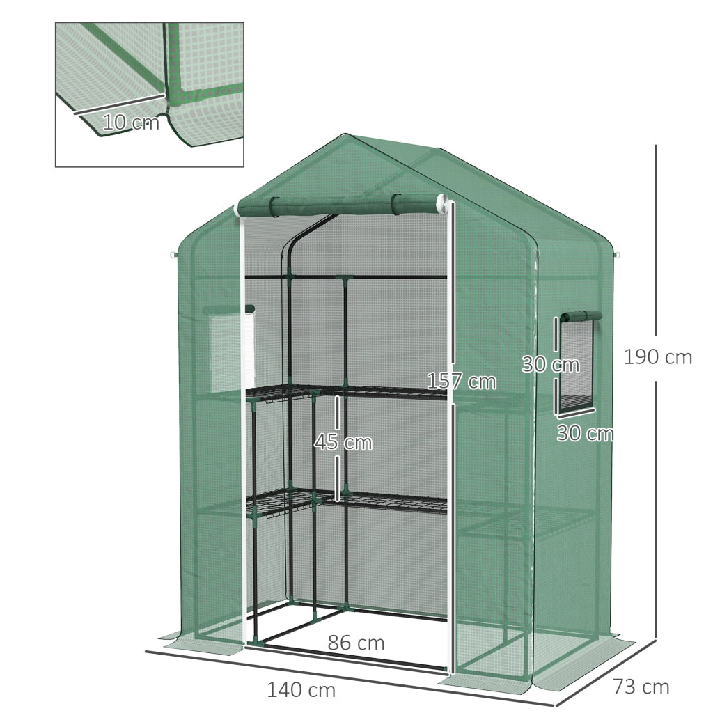 Serra da giardino con porta, finestre e scaffali ¨C zephmum ¨C 140x73x190 cm
