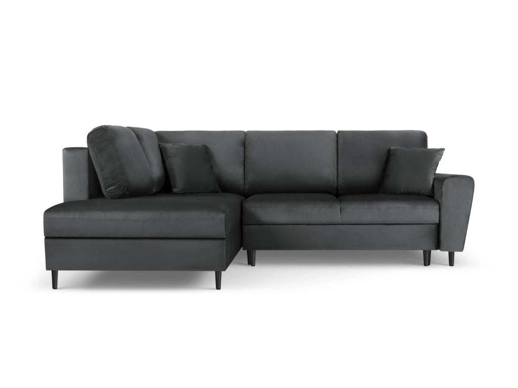 Cosmopolitan Design - Divano convertibile angolare sinistro con contenitore "Kyoto" 5 posti in velluto grigio scuro 