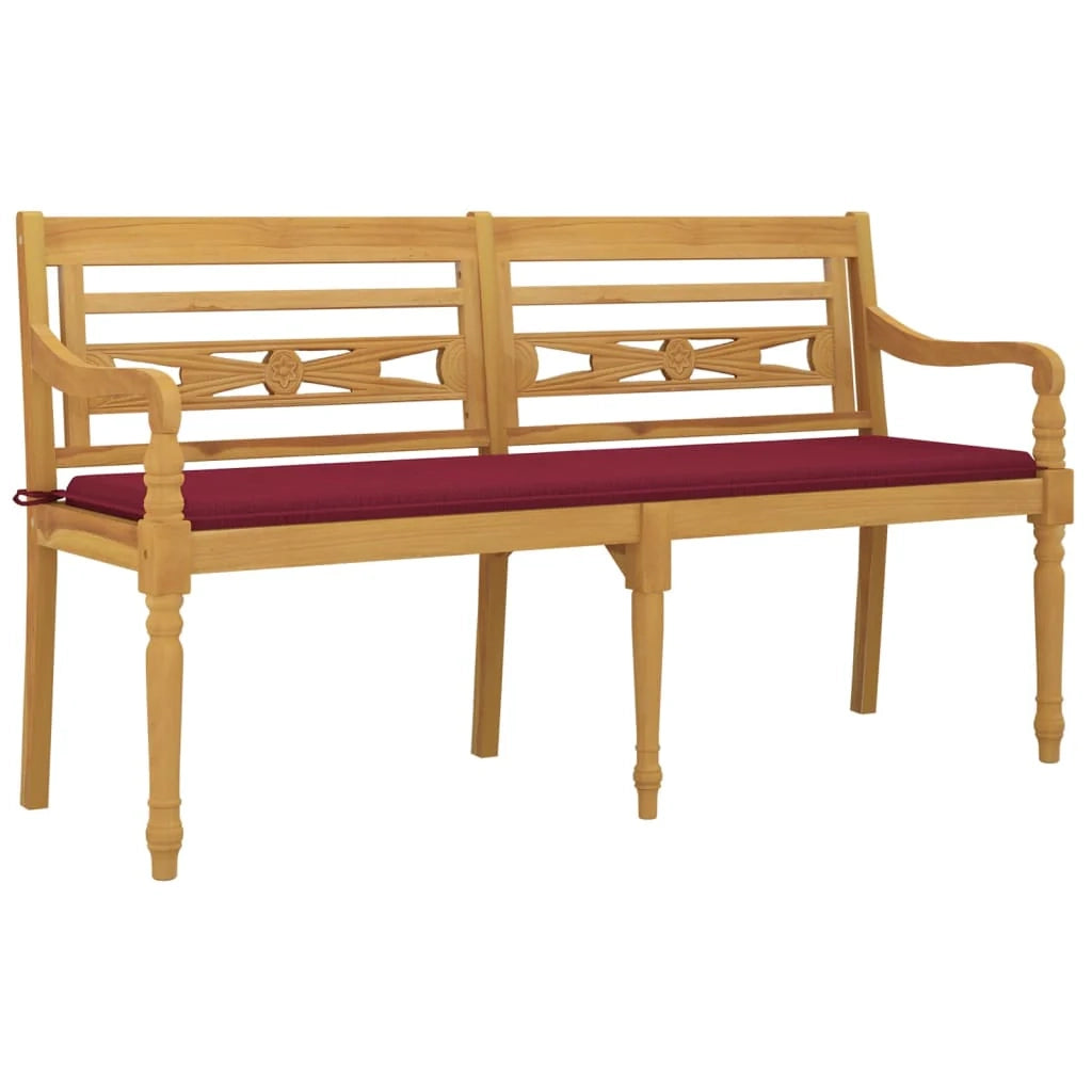 Panca da giardino mobili da esterno per patio terrazza con cuscino rosso bordeaux 150 cm legno massello di teak 02_0011092