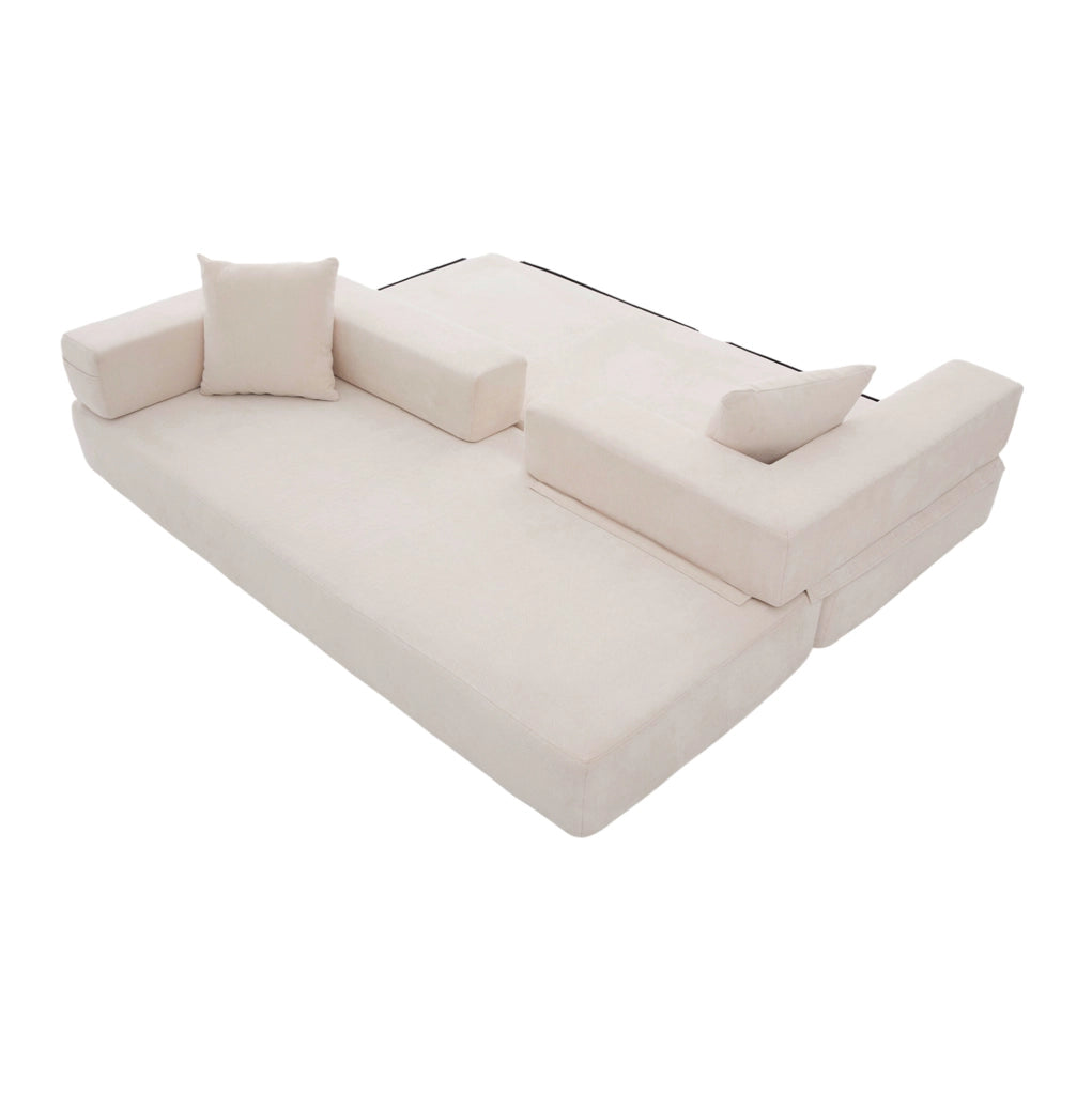 Divano modulare 198x79x60 cm in chenille con tasche laterali e fondo antiscivolo beige