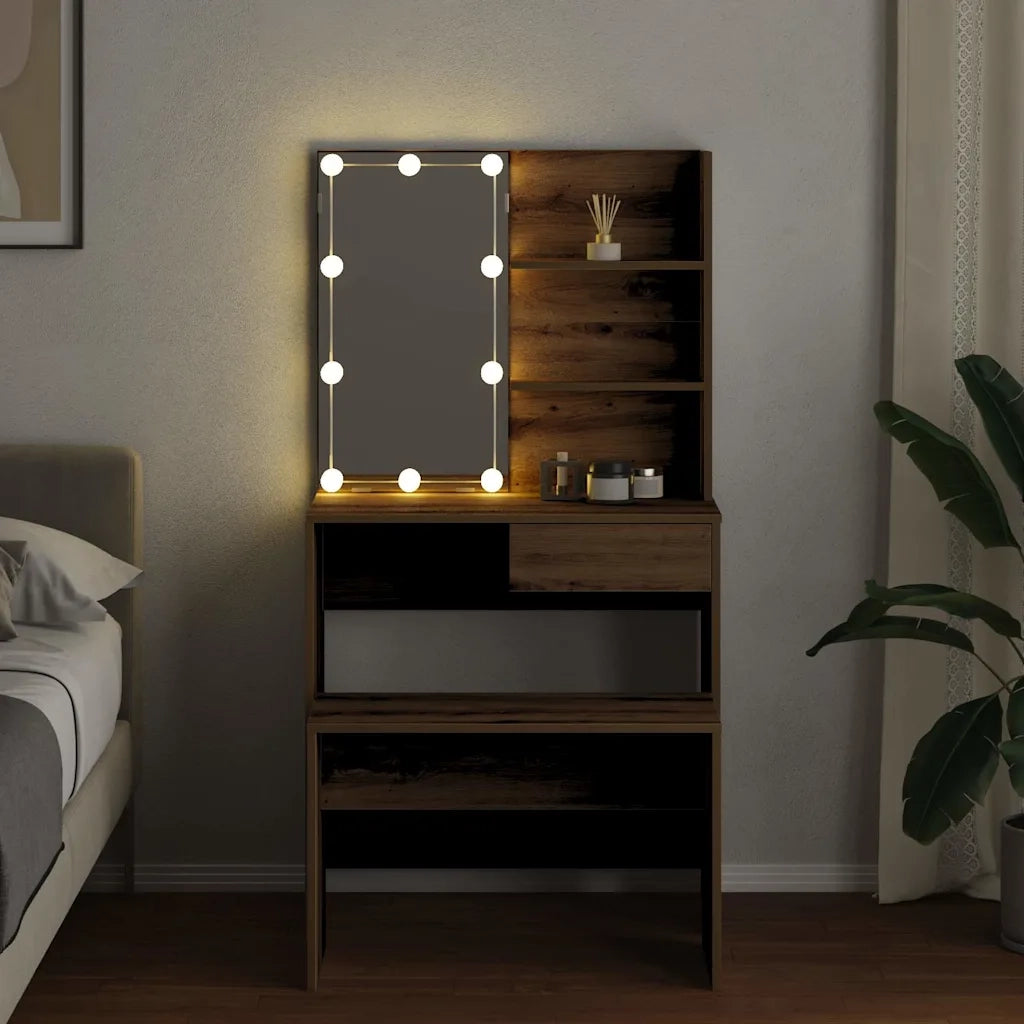 Set Toeletta con LED Rovere Artigianale in Legno Multistrato 3329184