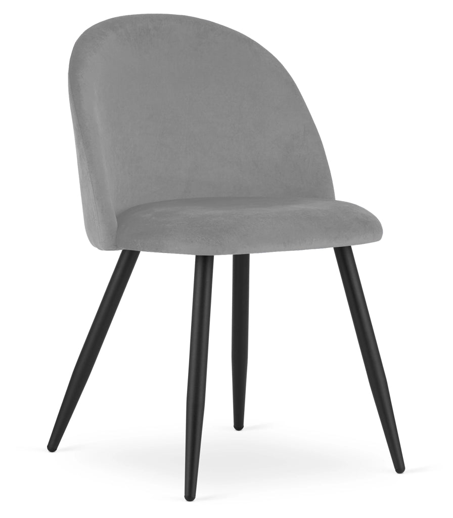 Valora Bello Chair, velluto grigio chiaro, gambe nere, set da 3